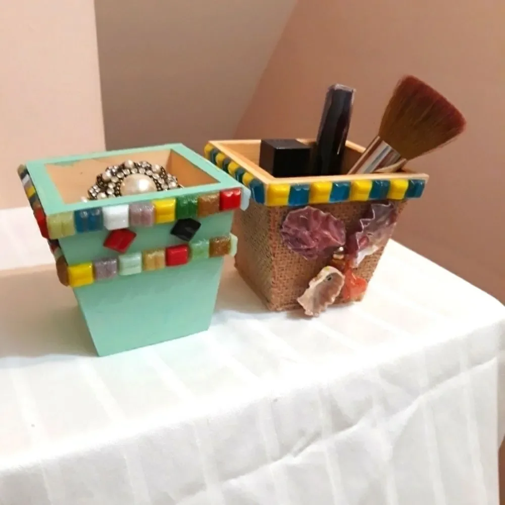 Hand Made Wood Organizers Stackable with Sea Shells